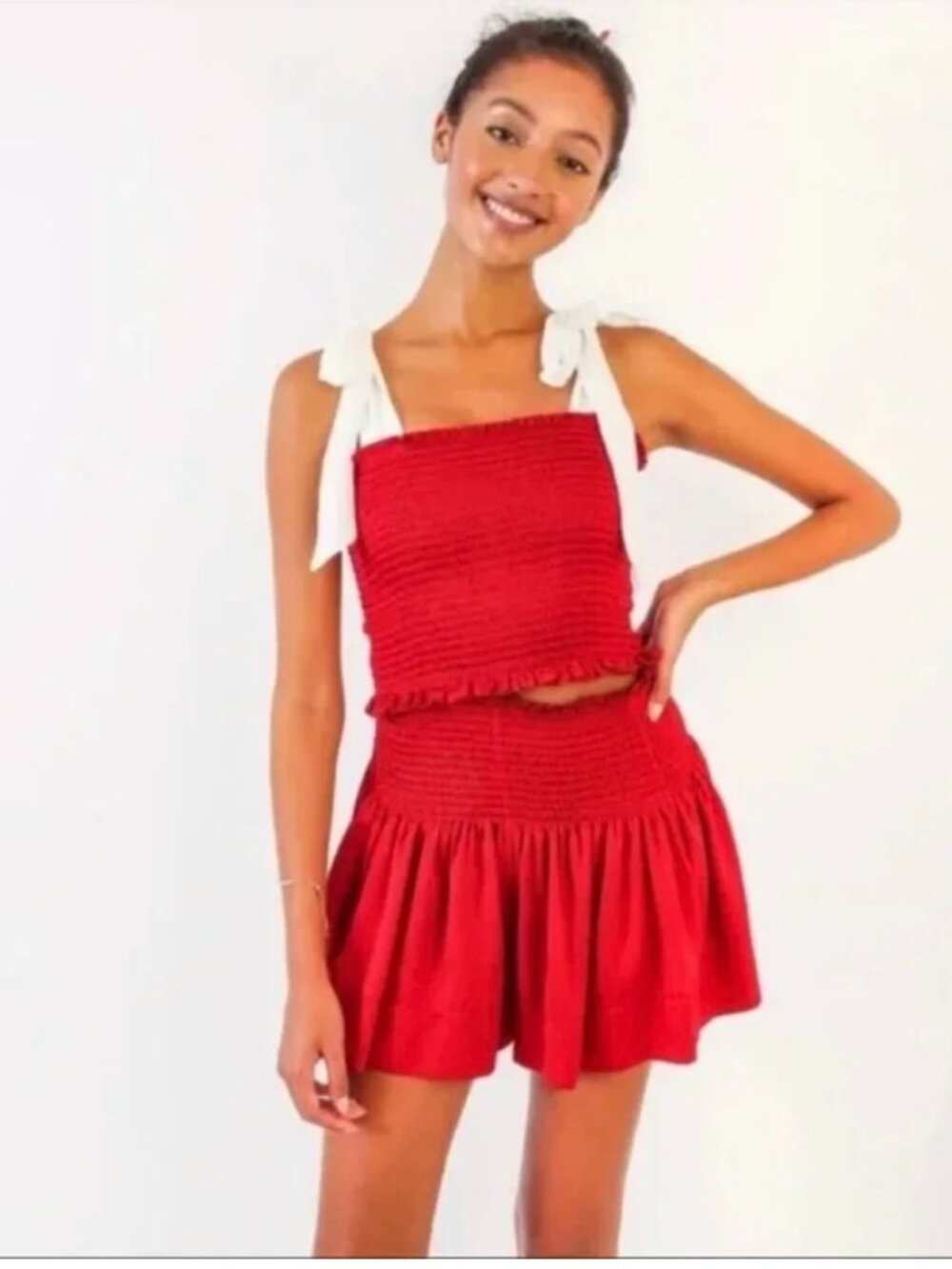 KOCH Womens Crimson Red Smocked Tank and Skirt Set Size: XS